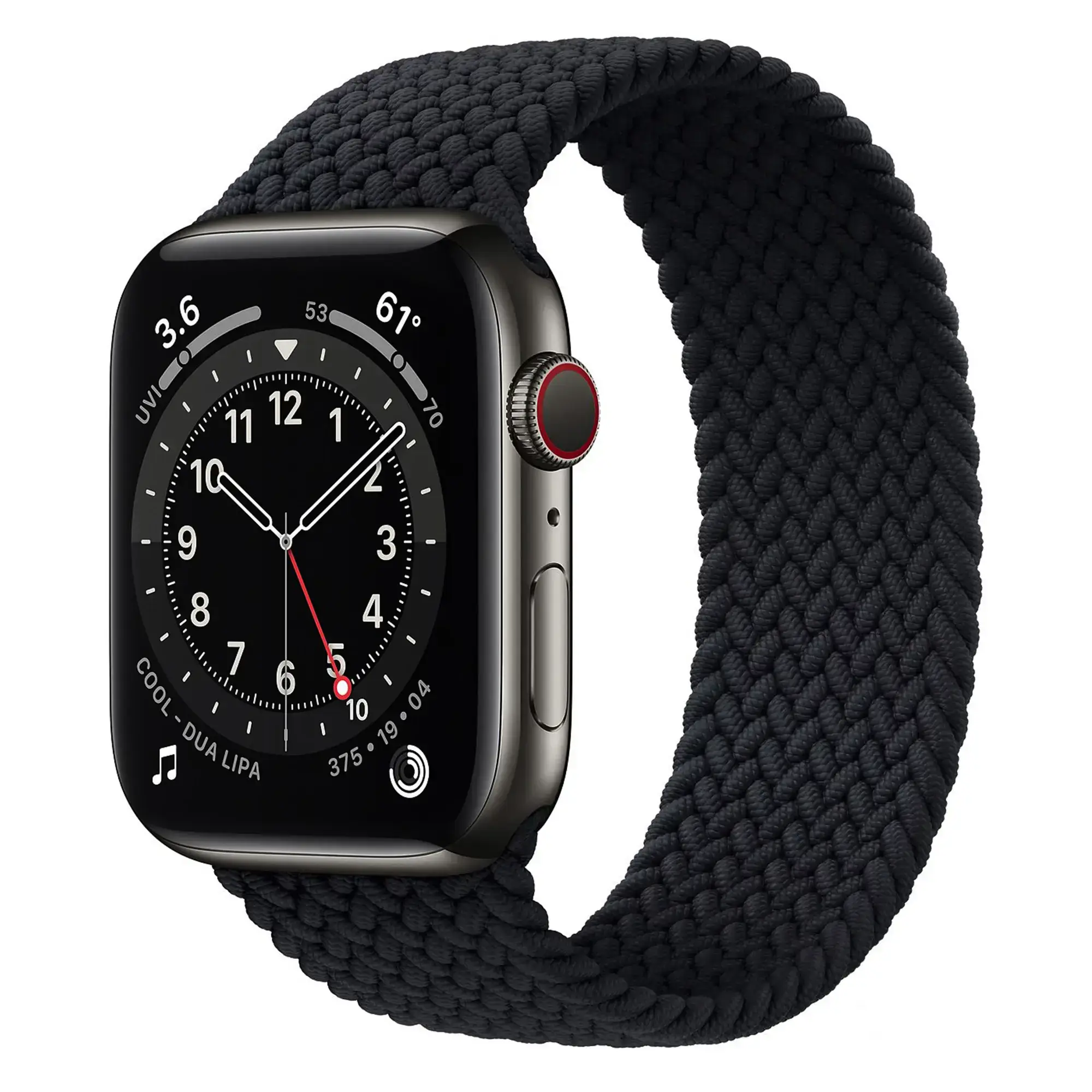 Apple Watch Series 6 GPS + Cellular 44mm Graphite Stainless Steel Case with Charcoal Braided Solo Loop - Size 11 (MY8L2)